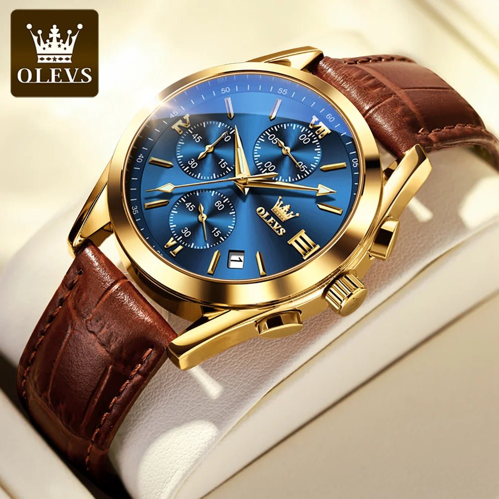 OLEVS Brand Business Men's Watch with Leather Strap - Oreela