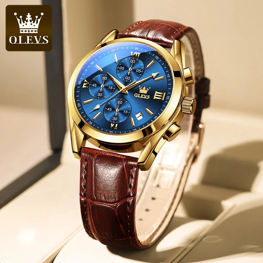OLEVS Brand Business Men's Watch with Leather Strap - Oreela
