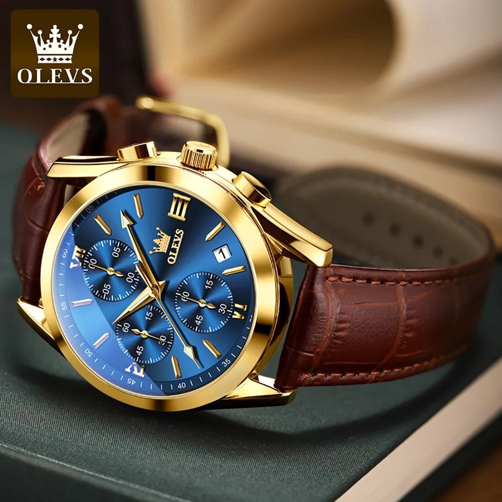 OLEVS Brand Business Men's Watch with Leather Strap - Oreela