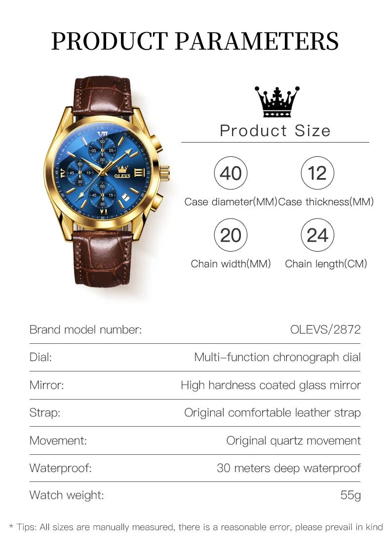 OLEVS Brand Business Men's Watch with Leather Strap - Oreela