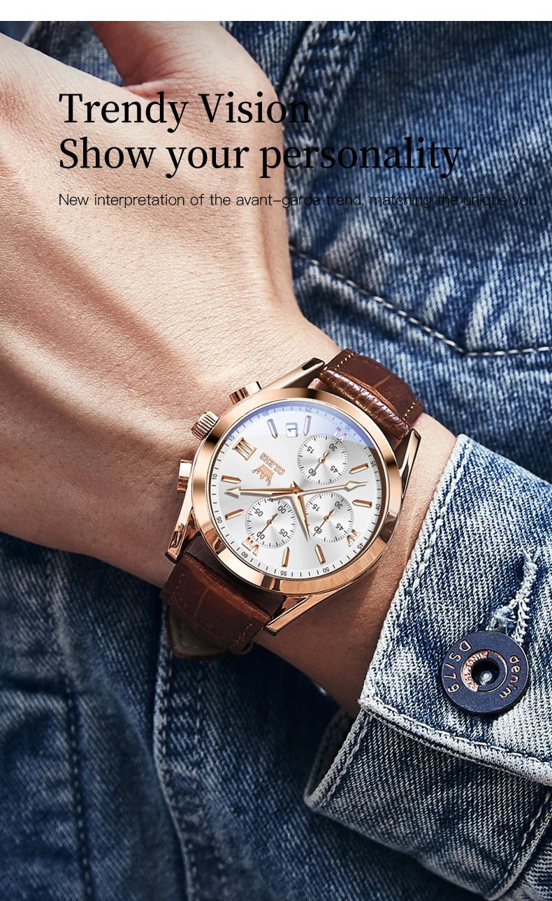 OLEVS Brand Business Men's Watch with Leather Strap - Oreela