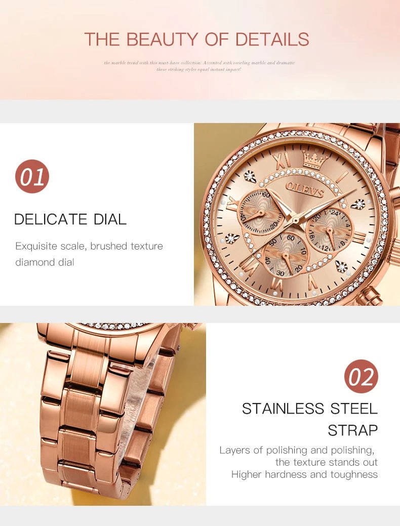 OLEVS Exclusive Women's Watch Elegant Rose Gold - Oreela
