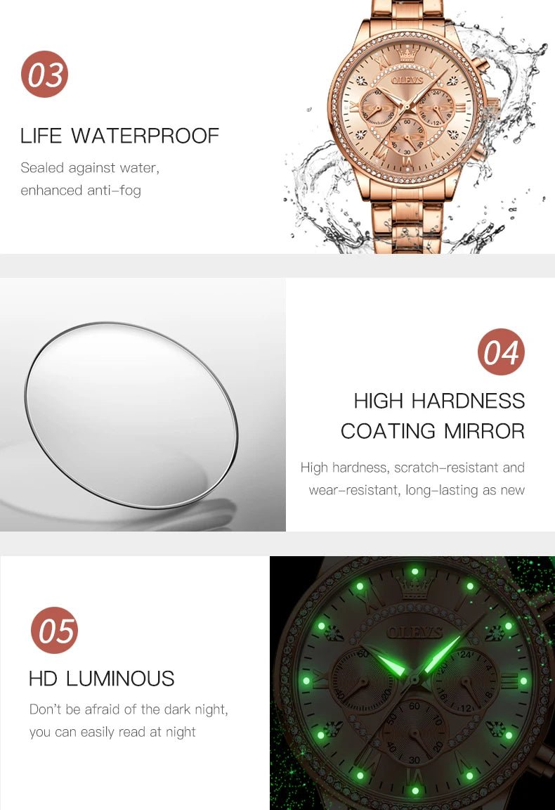 OLEVS Exclusive Women's Watch Elegant Rose Gold - Oreela