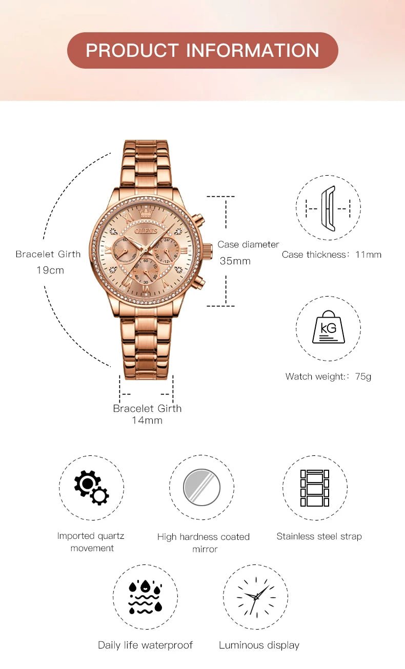 OLEVS Exclusive Women's Watch Elegant Rose Gold - Oreela