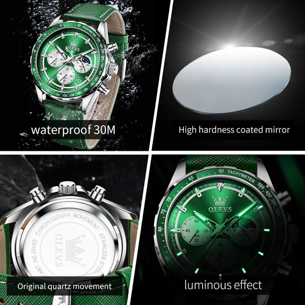 OLEVS Men's Watches Fashion Sports Green - Oreela