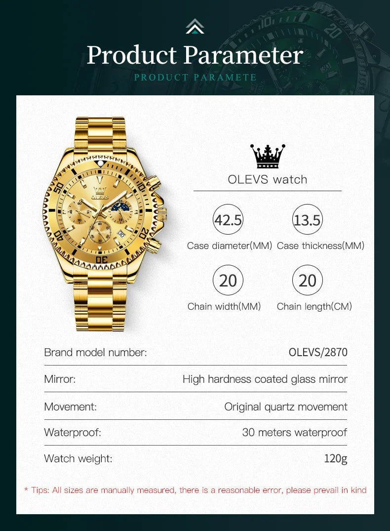 OLEVS Watch For Men Classic with Date Dress Luxury Big Face - Oreela