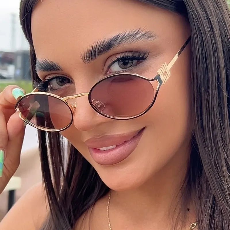 Oval Sunglasses for Women's Fashion.Luxury Metal Frame Sun Glasses Designer - Oreela