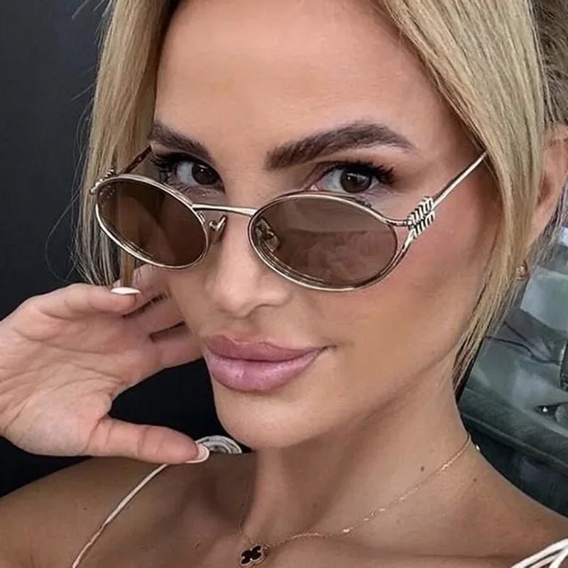 Oval Sunglasses for Women's Fashion.Luxury Metal Frame Sun Glasses Designer - Oreela