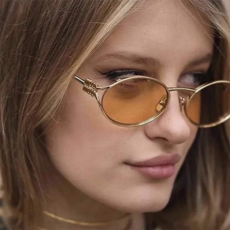 Oval Sunglasses for Women's Fashion.Luxury Metal Frame Sun Glasses Designer - Oreela