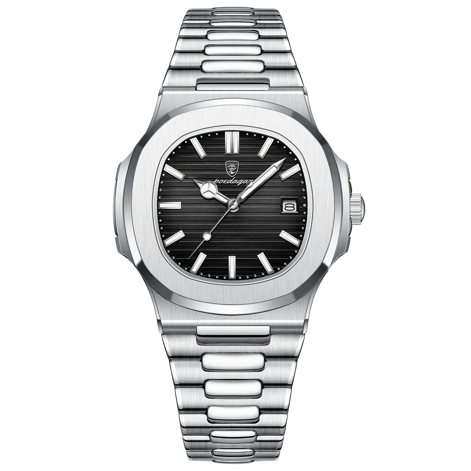 POEDAGAR Square Business Men Clock Stainless Steel Waterproof - Oreela