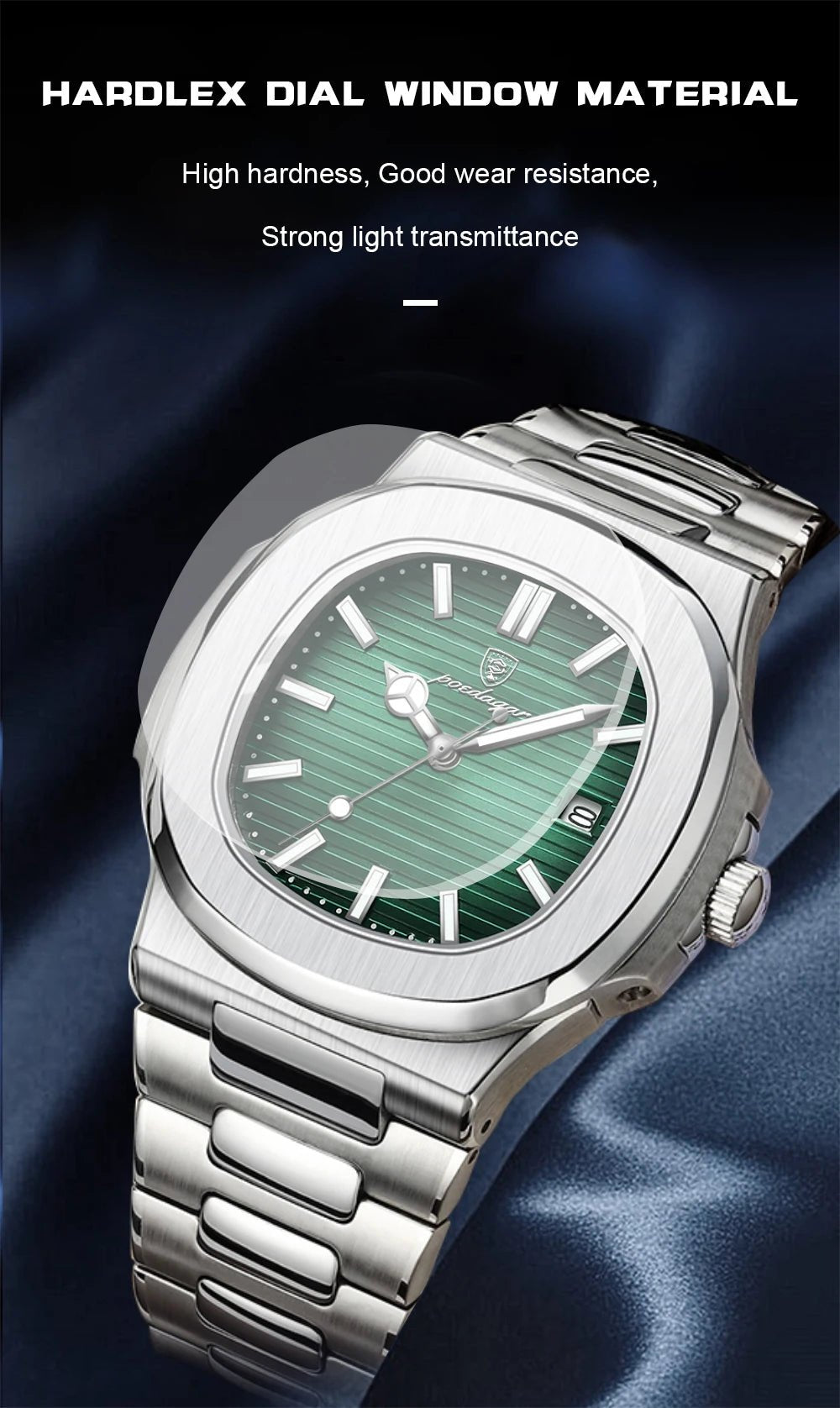 POEDAGAR Square Business Men Clock Stainless Steel Waterproof - Oreela