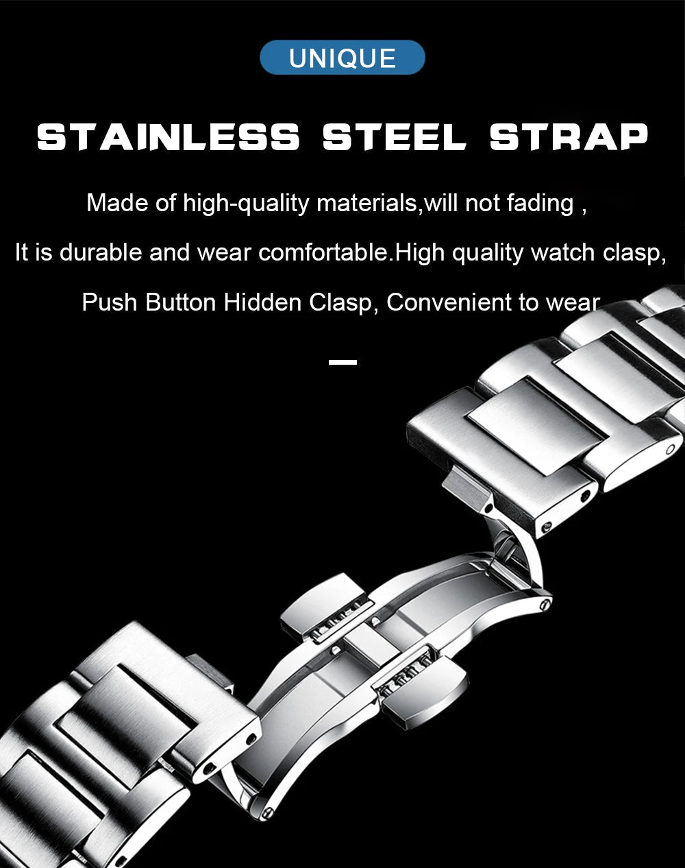 POEDAGAR Square Business Men Clock Stainless Steel Waterproof - Oreela