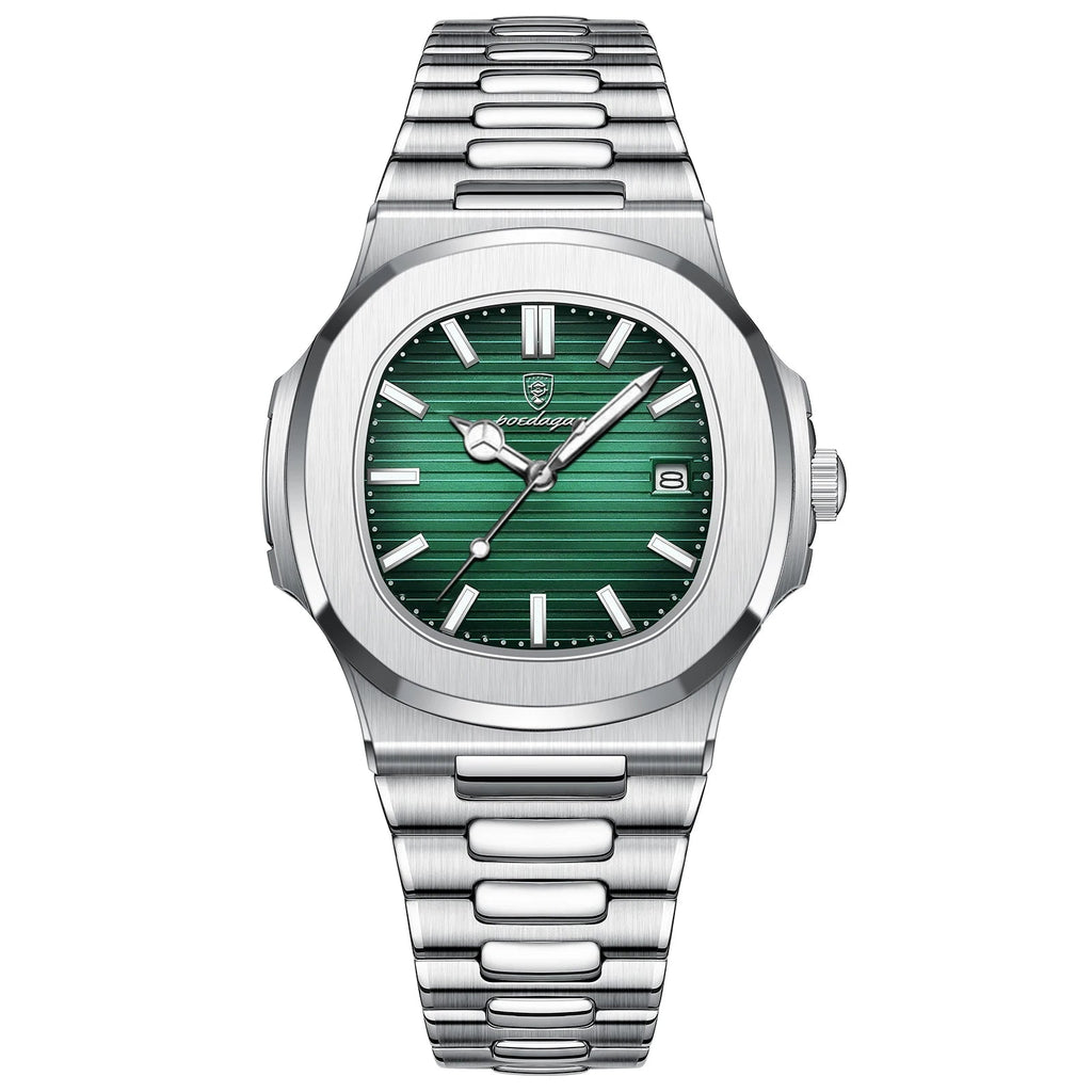 POEDAGAR Square Business Men Clock Stainless Steel Waterproof - Oreela