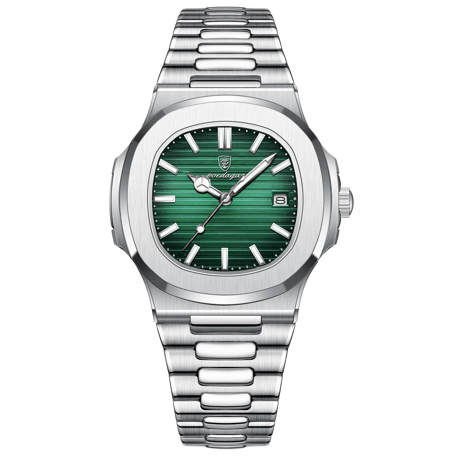 POEDAGAR Square Business Men Clock Stainless Steel Waterproof - Oreela