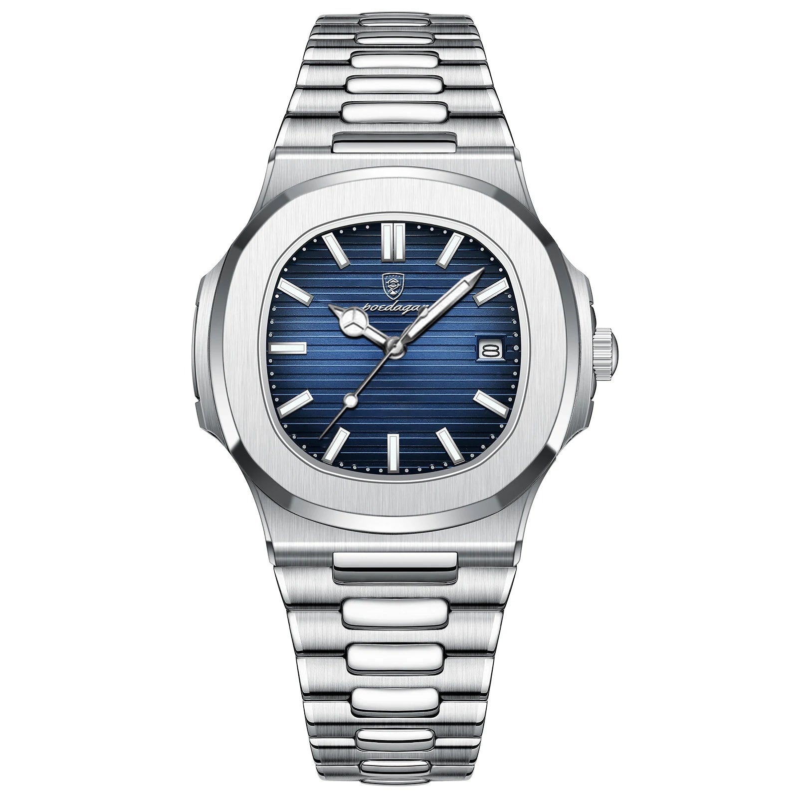 POEDAGAR Square Business Men Clock Stainless Steel Waterproof - Oreela