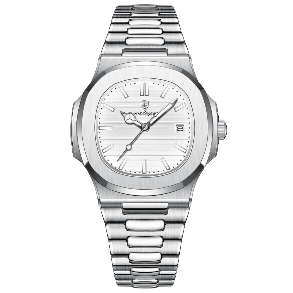 POEDAGAR Square Business Men Clock Stainless Steel Waterproof - Oreela