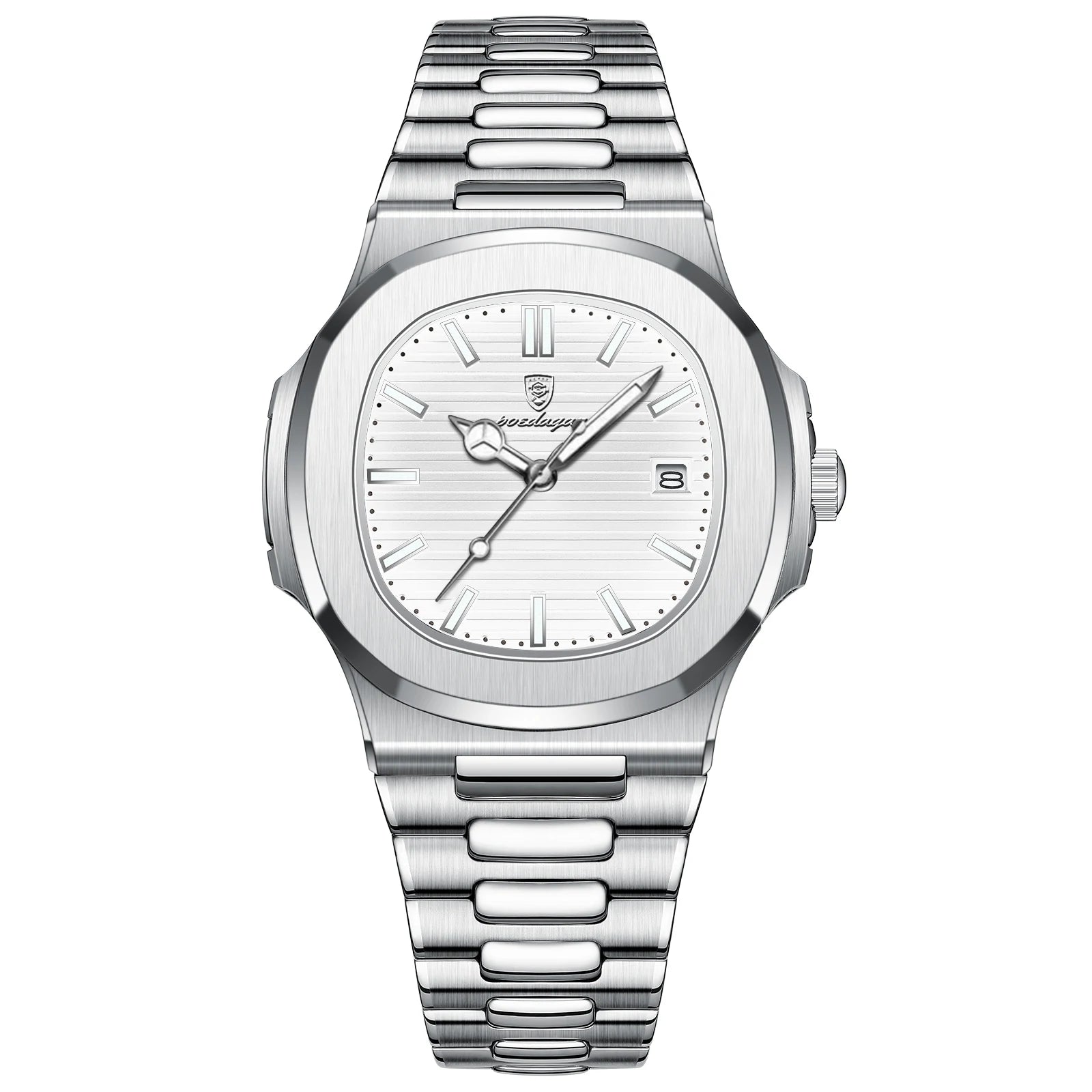 POEDAGAR Square Business Men Clock Stainless Steel Waterproof - Oreela