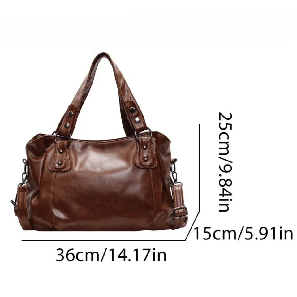 Retro Brand Roomy Shoulder Bag Female Luxury Solid Color Classic Crossbody Bag Large Capacity Style Soft PU Leather Tote Bag - Oreela