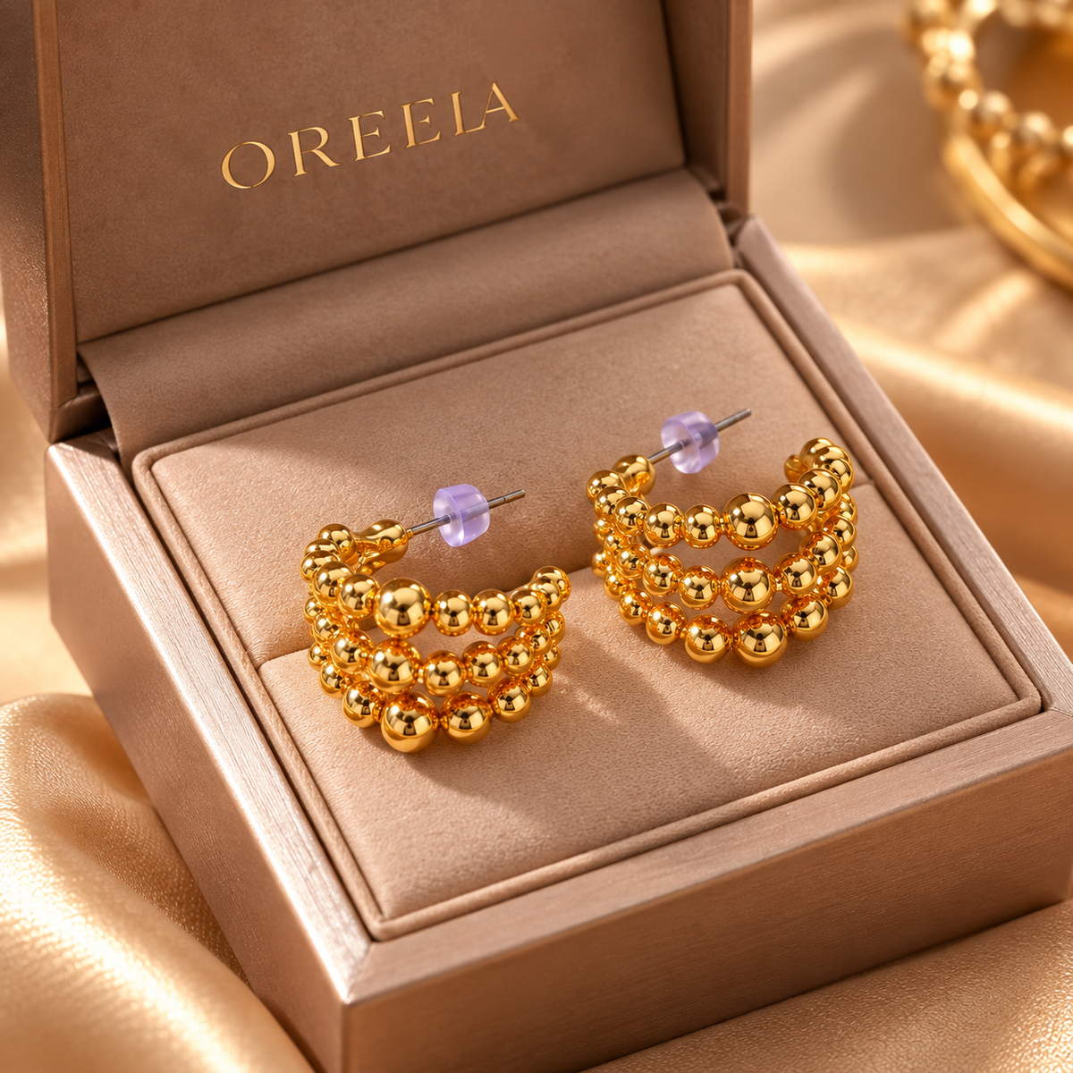 Golden Beaded Hoops