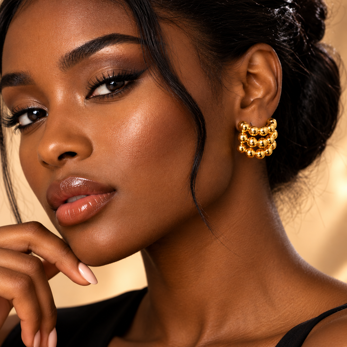 Golden Beaded Hoops