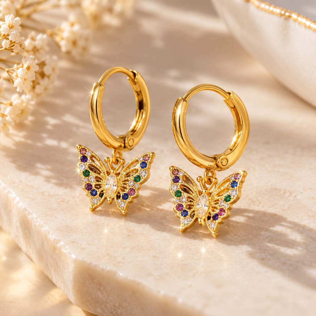 Golden Butterfly Hoops