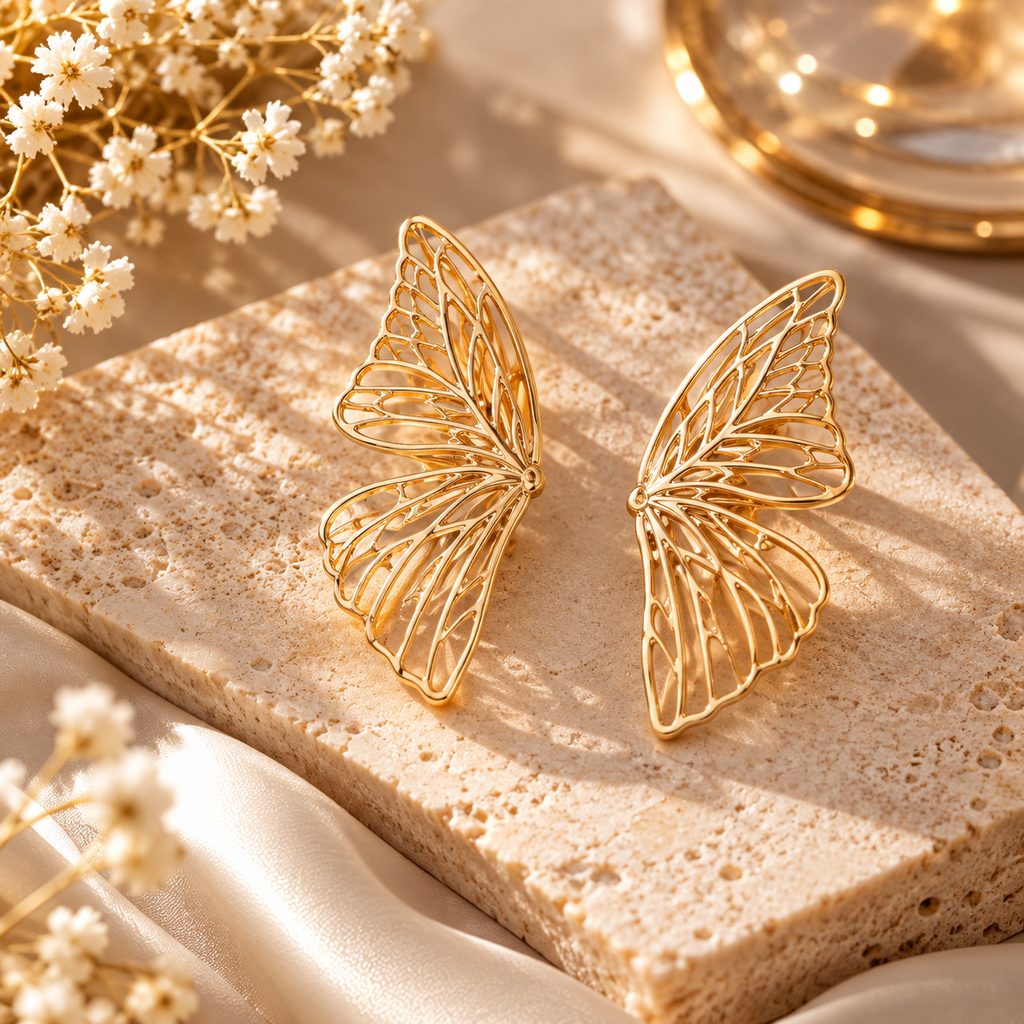 Golden Butterfly Wing Earrings