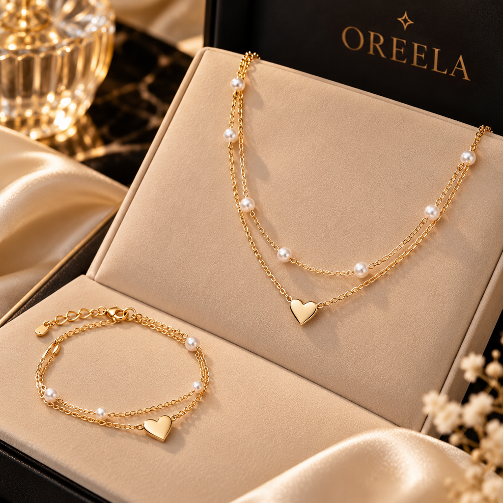 Pearl & Heart Jewellery Set