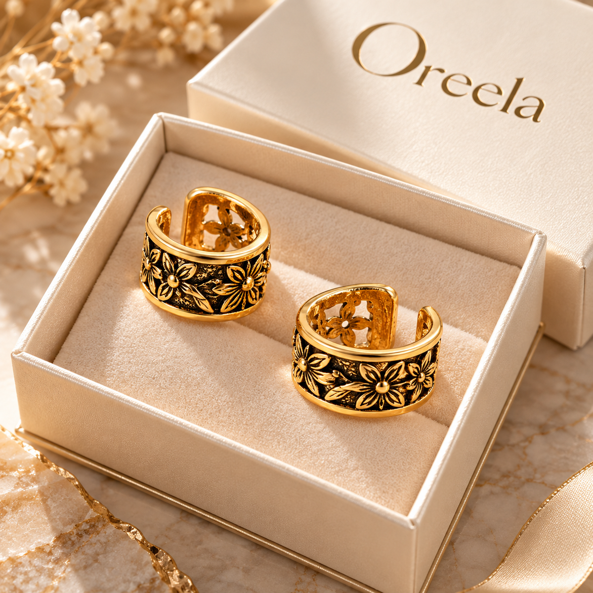 Golden Bloom Ear Cuffs