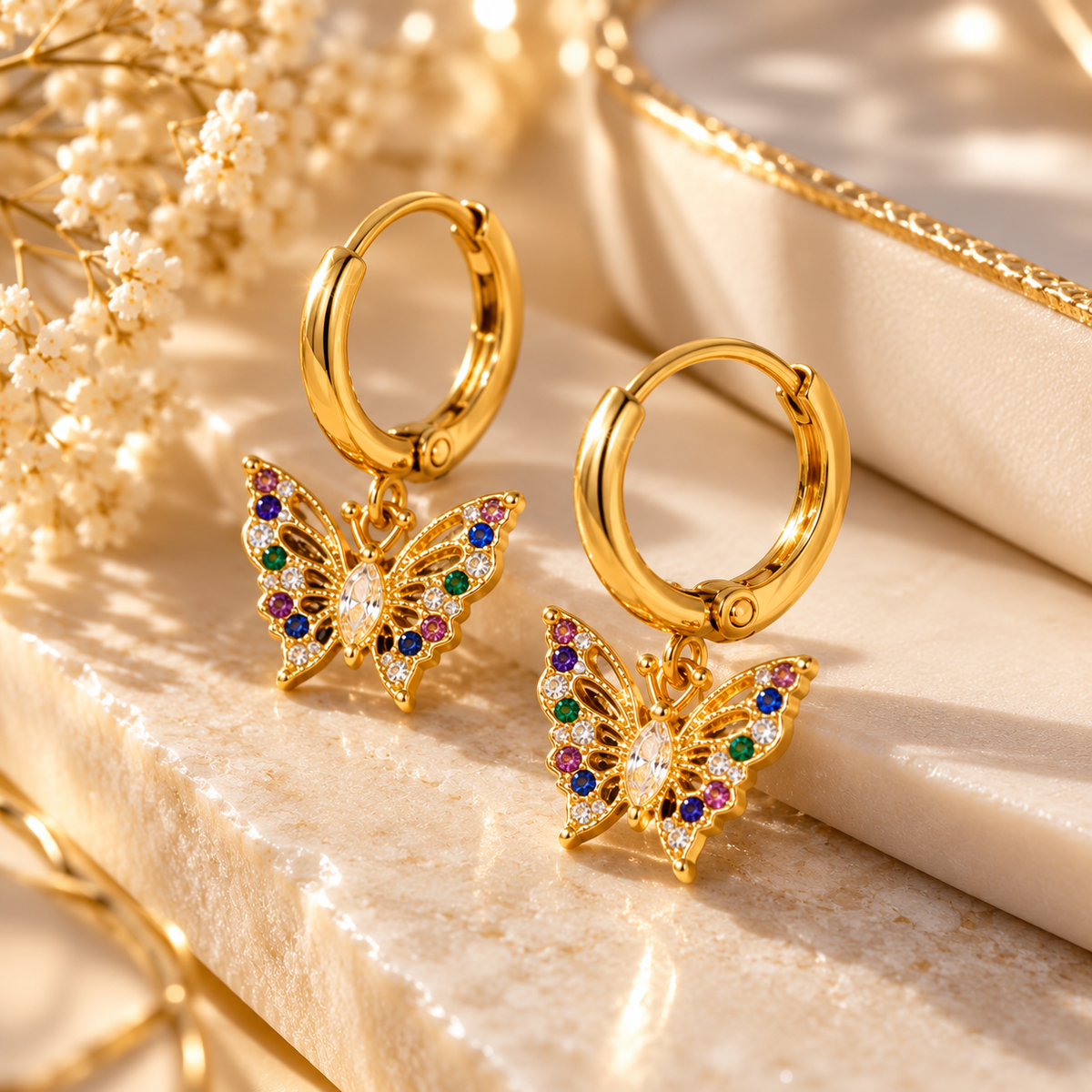 Golden Butterfly Hoops
