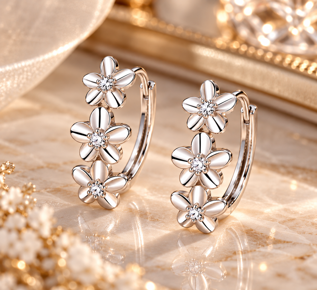 Silver Blossom Hoops