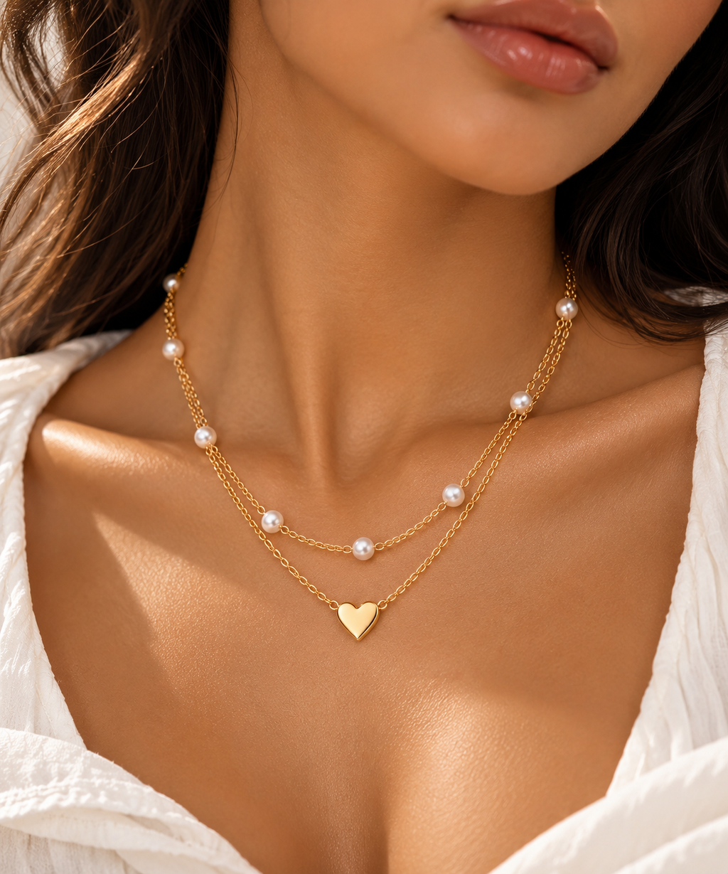 Pearl & Heart Jewellery Set