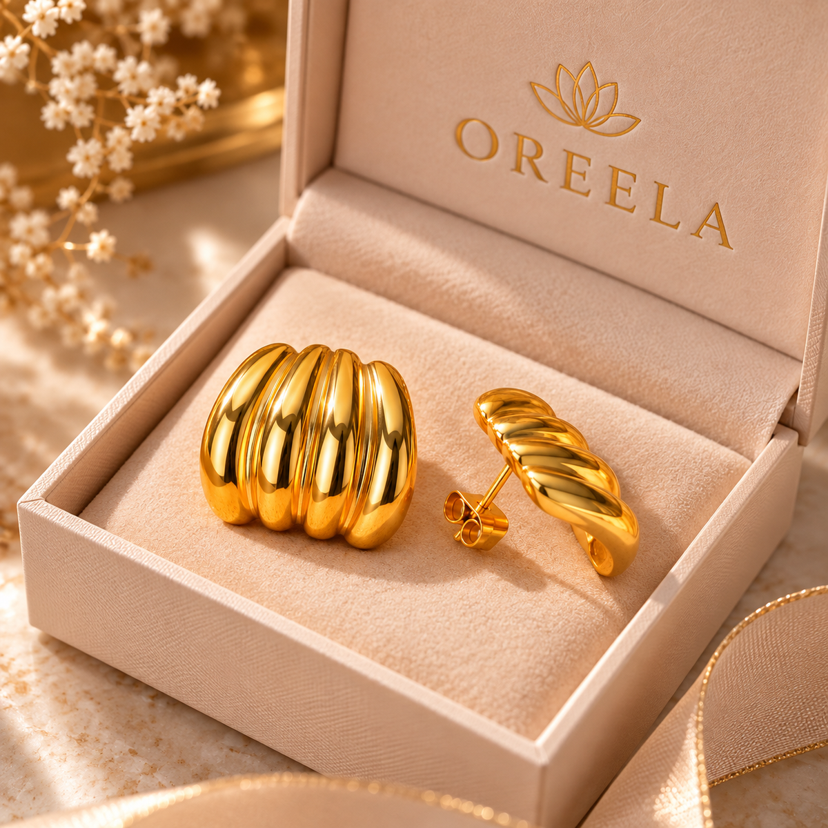 Golden Ribbed Earrings