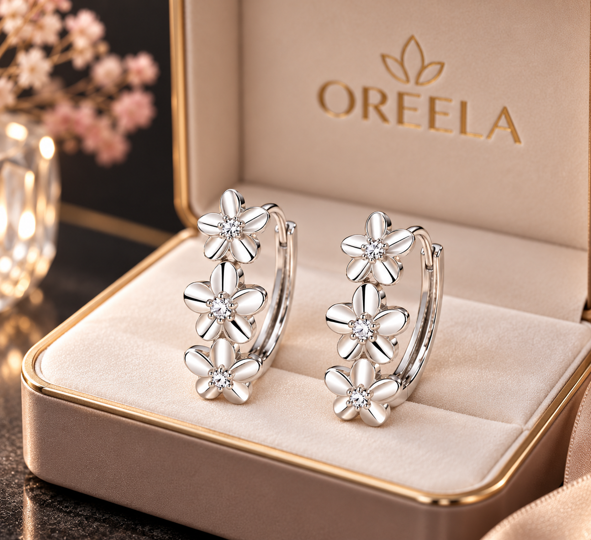 Silver Blossom Hoops