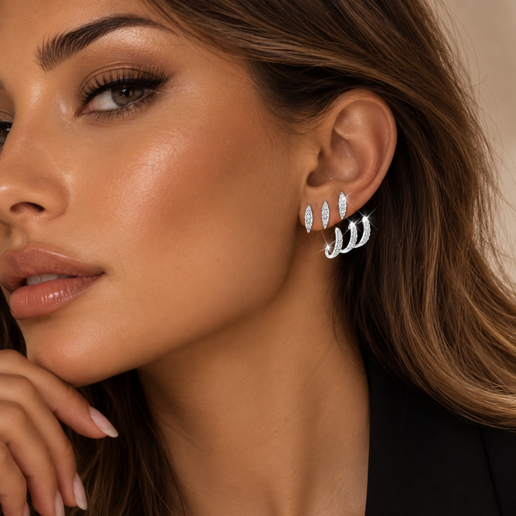 Triple Spark Crystal Ear Cuff Earrings