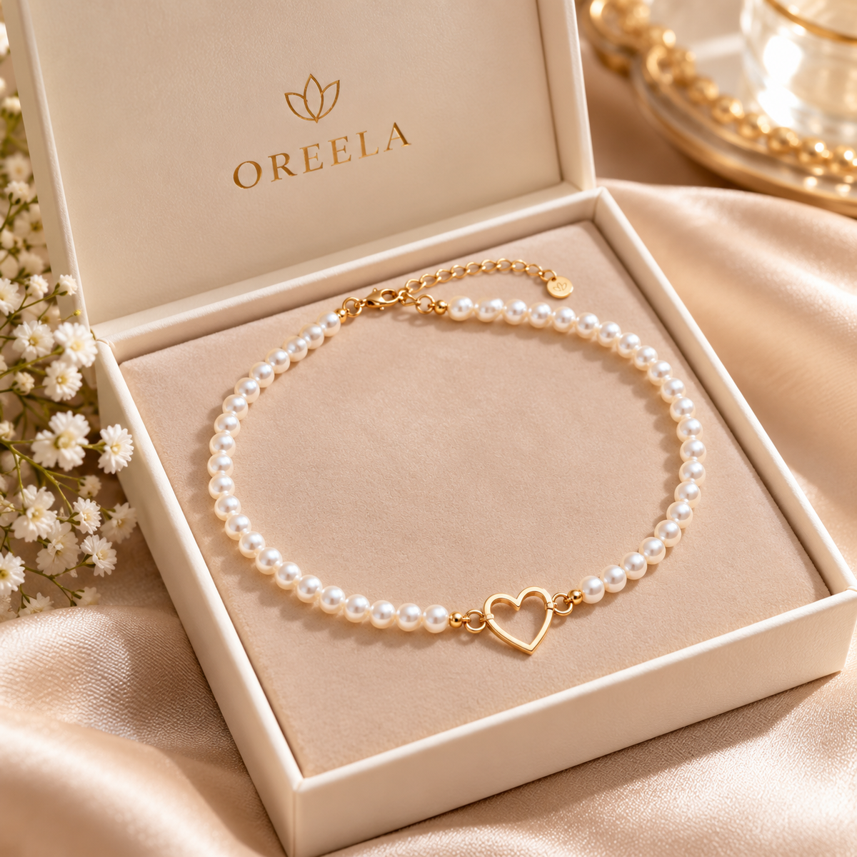 Heart Charm Pearl Necklace