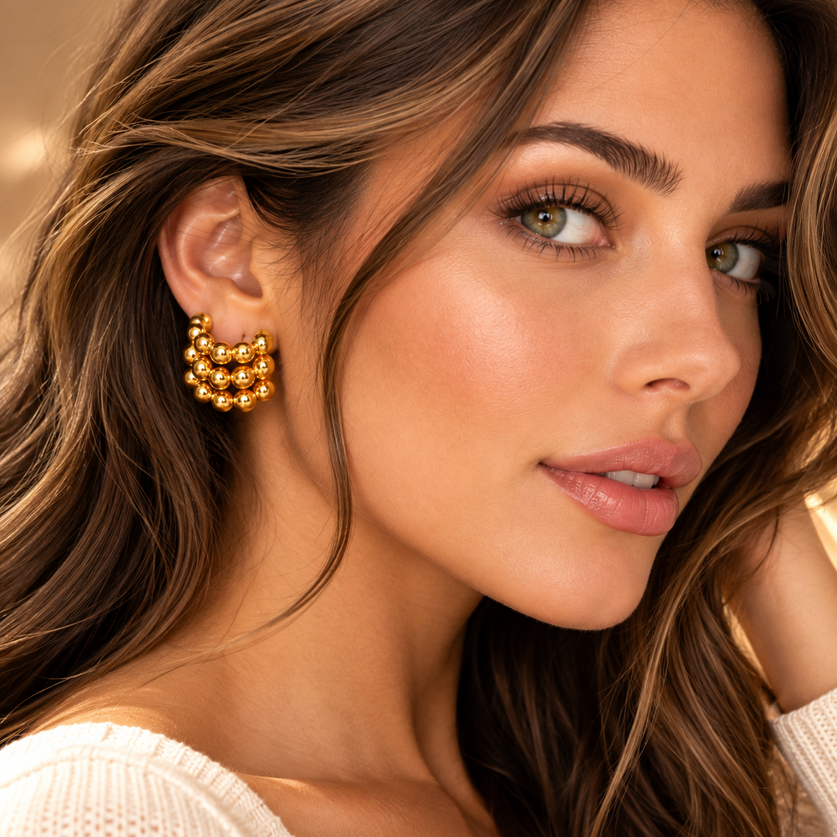 Golden Beaded Hoops