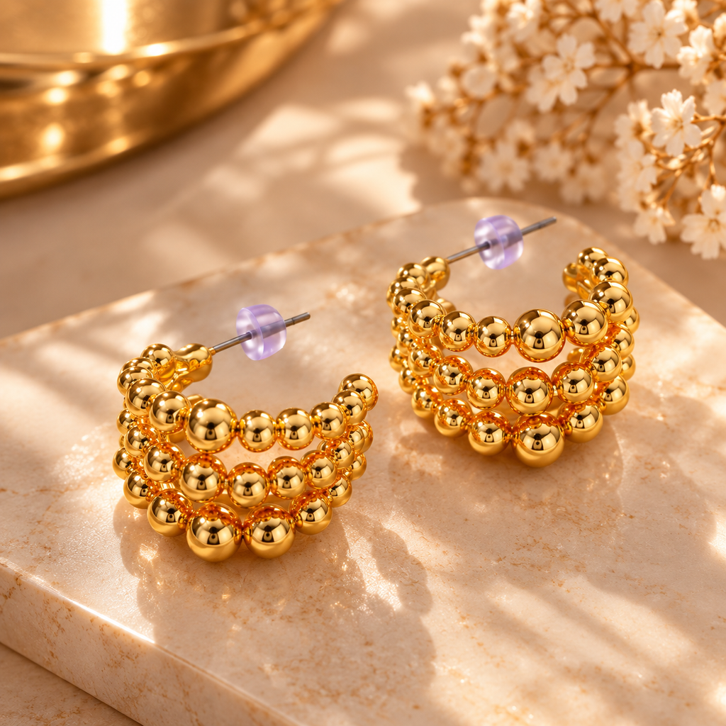 Golden Beaded Hoops