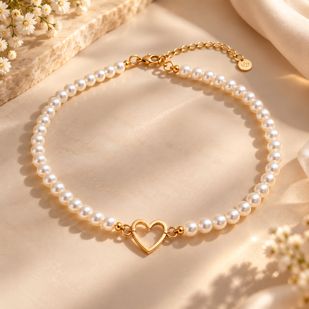 Heart Charm Pearl Necklace