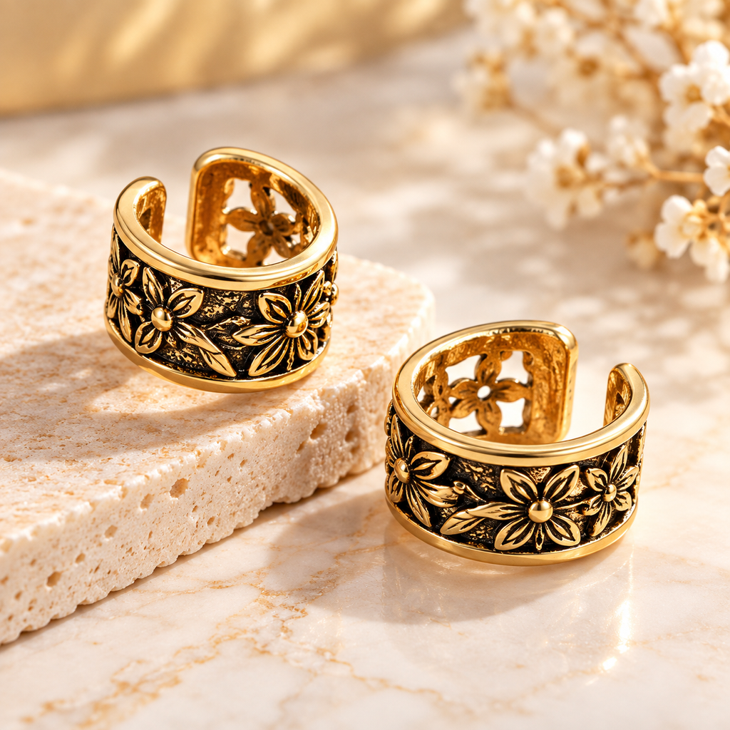 Golden Bloom Ear Cuffs