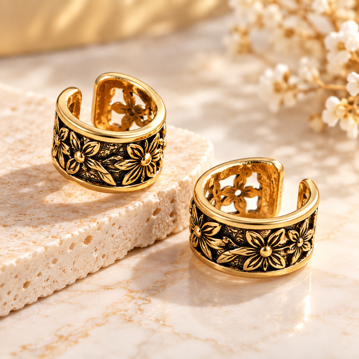 Golden Bloom Ear Cuffs