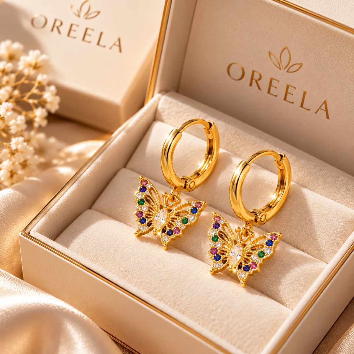 Golden Butterfly Hoops