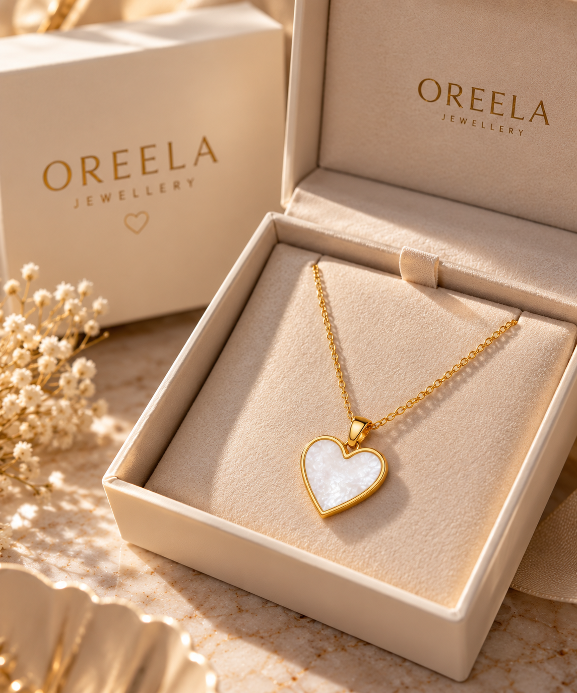 Golden Heart of Pearl Necklace