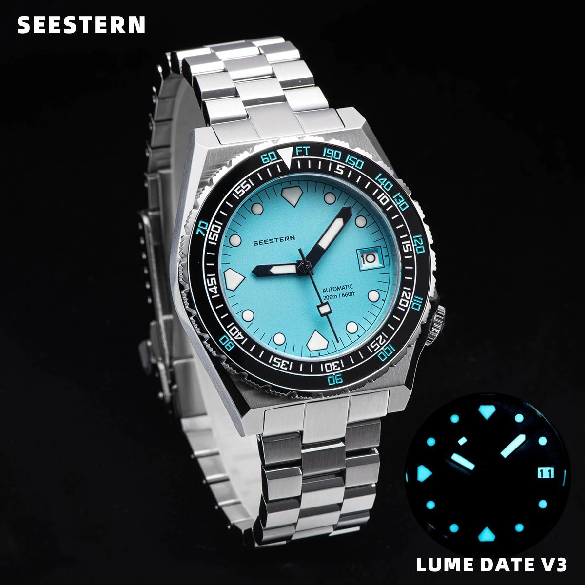 SEESTERN Men Watch Sapphire Luminous 200m Waterproof Bracelet Retro - Oreela