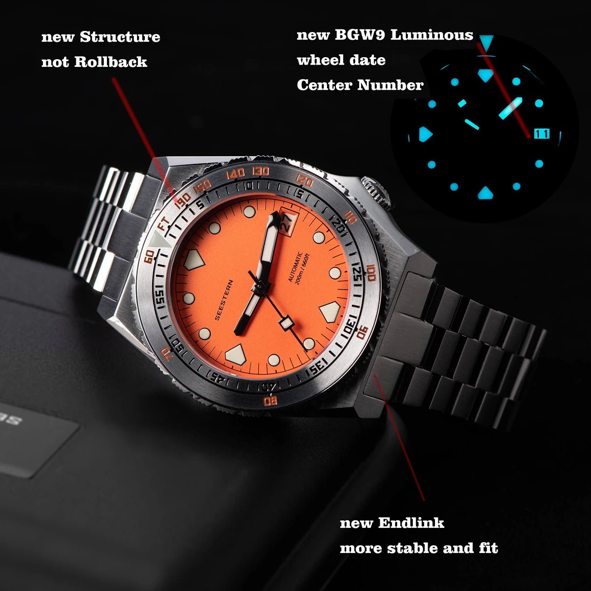SEESTERN Men Watch Sapphire Luminous 200m Waterproof Bracelet Retro - Oreela