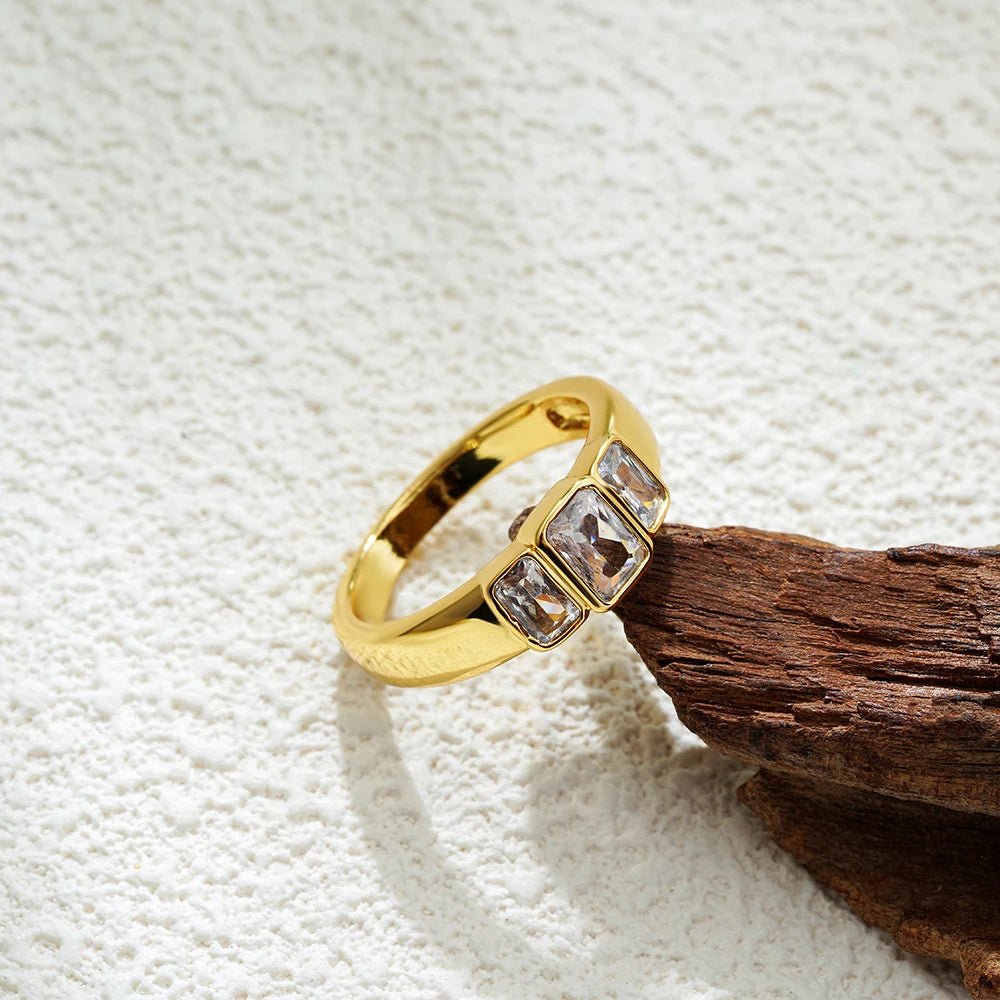 Shiny Square Cubic Zirconia Crystel Rhinestones Ring for Women 18k Gold Plated Charm Stylish Wedding Jewelry Gift - Oreela