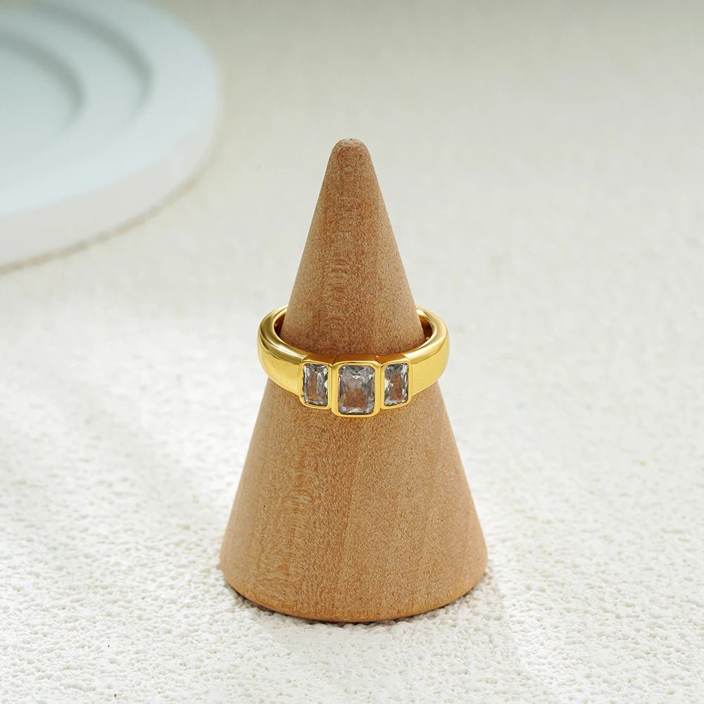 Shiny Square Cubic Zirconia Crystel Rhinestones Ring for Women 18k Gold Plated Charm Stylish Wedding Jewelry Gift - Oreela