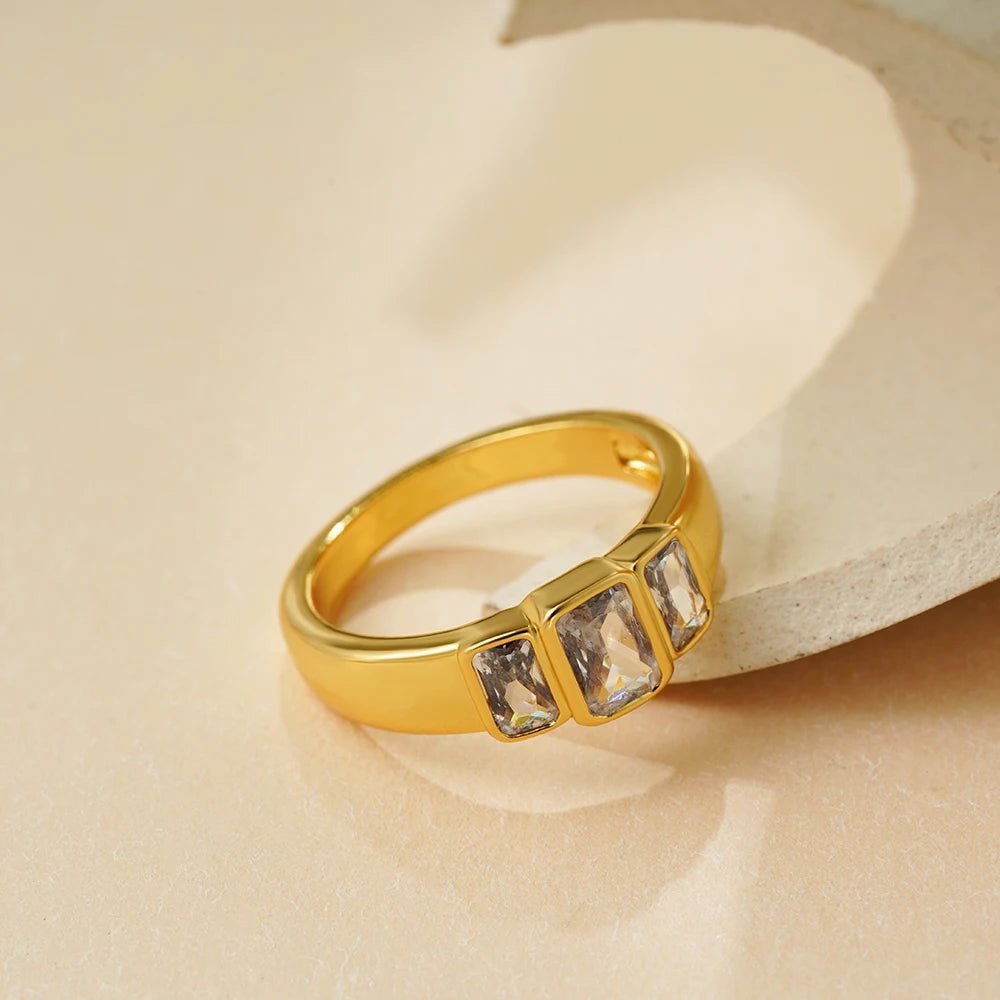 Shiny Square Cubic Zirconia Crystel Rhinestones Ring for Women 18k Gold Plated Charm Stylish Wedding Jewelry Gift - Oreela