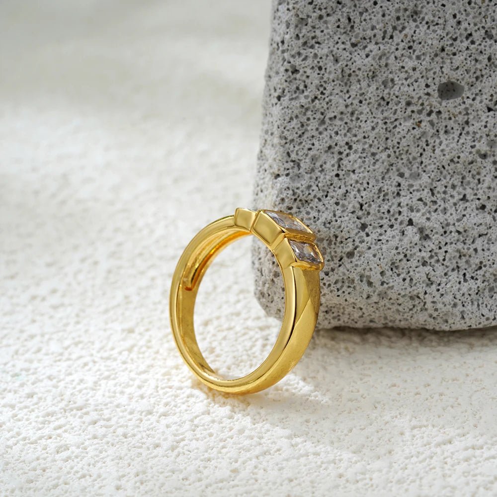 Shiny Square Cubic Zirconia Crystel Rhinestones Ring for Women 18k Gold Plated Charm Stylish Wedding Jewelry Gift - Oreela