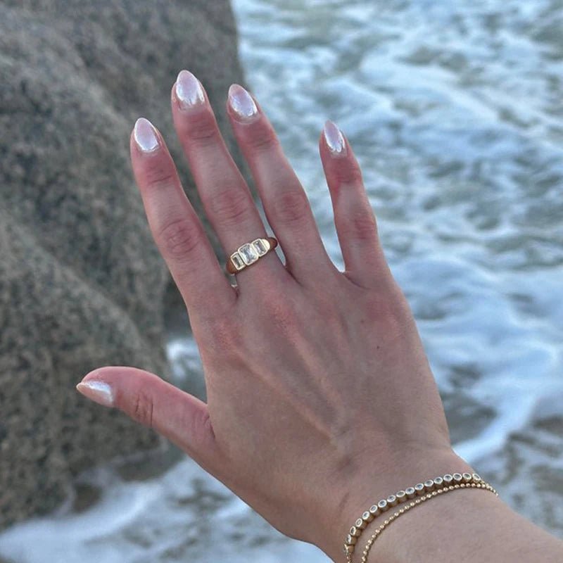 Shiny Square Cubic Zirconia Crystel Rhinestones Ring for Women 18k Gold Plated Charm Stylish Wedding Jewelry Gift - Oreela