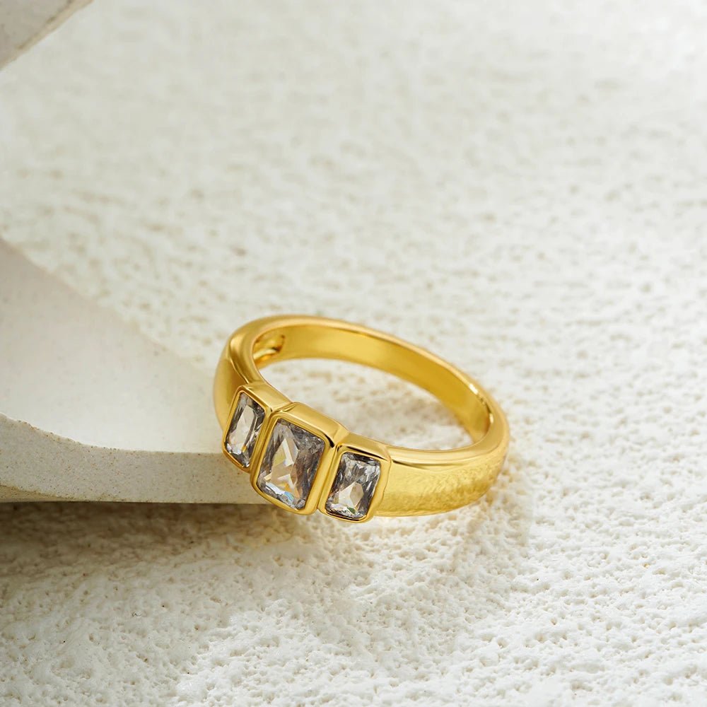 Shiny Square Cubic Zirconia Crystel Rhinestones Ring for Women 18k Gold Plated Charm Stylish Wedding Jewelry Gift - Oreela